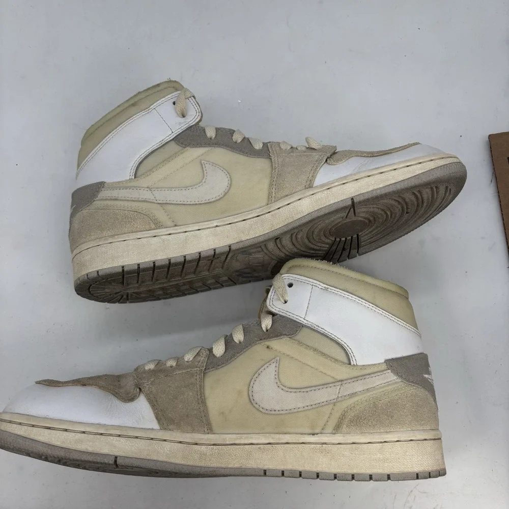 Air Jordan 1 Mid Shoes Mens 10.5 SE Craft White Sail Inside Out Lace Up